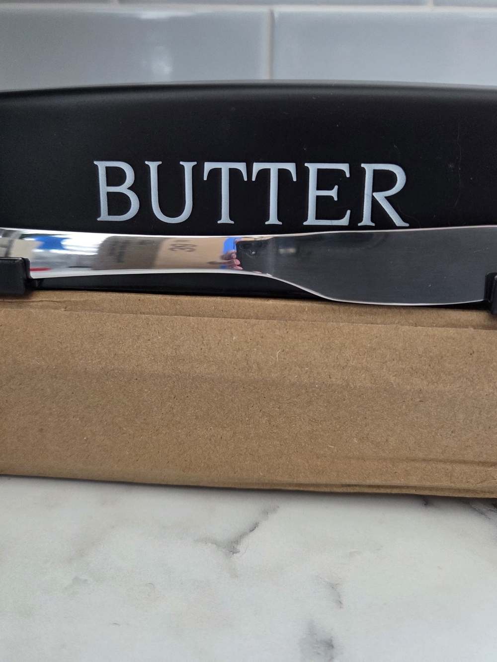 Source Unknown Black Butter Dish with Stainless Spread Knife